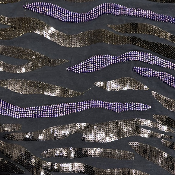 QUEEN OF SPARKLES Blue Zebra Sequin Short Sleeve Tee - Picture 7 of 8